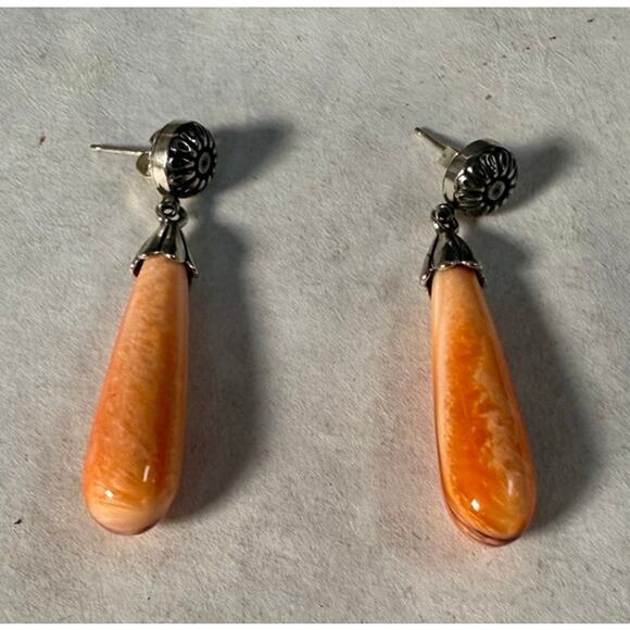 Carolyn Pollack American West Sterling Silver Orange Spiny Oyster Drop Earrings - Picture 1 of 3